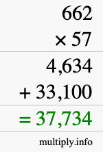 How to calculate 662 times 57 using long multiplication