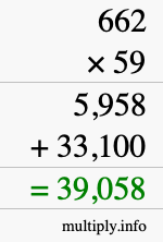How to calculate 662 times 59 using long multiplication