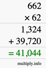 How to calculate 662 times 62 using long multiplication