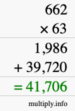 How to calculate 662 times 63 using long multiplication