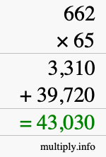 How to calculate 662 times 65 using long multiplication