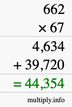 How to calculate 662 times 67 using long multiplication