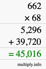 How to calculate 662 times 68 using long multiplication