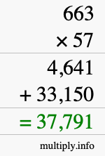 How to calculate 663 times 57 using long multiplication