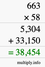 How to calculate 663 times 58 using long multiplication