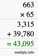 How to calculate 663 times 65 using long multiplication