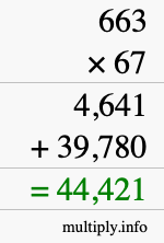 How to calculate 663 times 67 using long multiplication