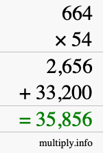 How to calculate 664 times 54 using long multiplication