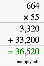 How to calculate 664 times 55 using long multiplication How to calculate 664 times 55 using long multiplication