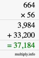 How to calculate 664 times 56 using long multiplication
