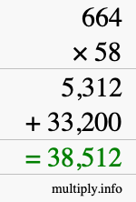 How to calculate 664 times 58 using long multiplication