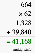 How to calculate 664 times 62 using long multiplication