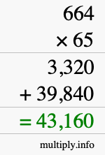 How to calculate 664 times 65 using long multiplication
