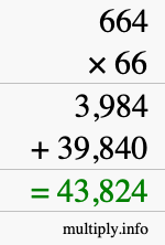 How to calculate 664 times 66 using long multiplication