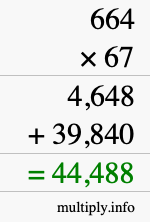 How to calculate 664 times 67 using long multiplication