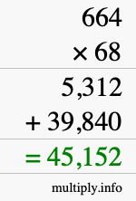 How to calculate 664 times 68 using long multiplication