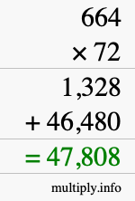 How to calculate 664 times 72 using long multiplication