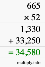 How to calculate 665 times 52 using long multiplication How to calculate 665 times 52 using long multiplication