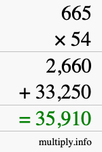 How to calculate 665 times 54 using long multiplication
