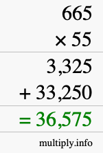 How to calculate 665 times 55 using long multiplication How to calculate 665 times 55 using long multiplication