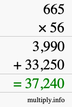 How to calculate 665 times 56 using long multiplication