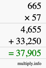 How to calculate 665 times 57 using long multiplication