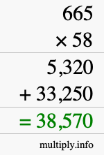 How to calculate 665 times 58 using long multiplication
