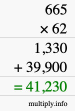 How to calculate 665 times 62 using long multiplication