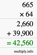 How to calculate 665 times 64 using long multiplication How to calculate 665 times 64 using long multiplication