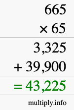 How to calculate 665 times 65 using long multiplication