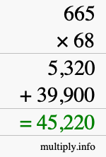 How to calculate 665 times 68 using long multiplication