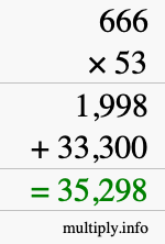 How to calculate 666 times 53 using long multiplication