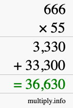 How to calculate 666 times 55 using long multiplication How to calculate 666 times 55 using long multiplication