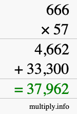How to calculate 666 times 57 using long multiplication
