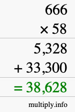 How to calculate 666 times 58 using long multiplication