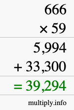 How to calculate 666 times 59 using long multiplication