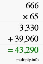 How to calculate 666 times 65 using long multiplication