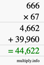How to calculate 666 times 67 using long multiplication