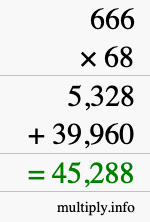 How to calculate 666 times 68 using long multiplication