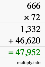 How to calculate 666 times 72 using long multiplication