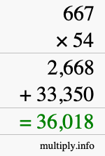 How to calculate 667 times 54 using long multiplication