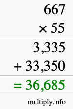 How to calculate 667 times 55 using long multiplication How to calculate 667 times 55 using long multiplication