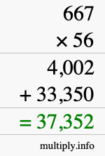 How to calculate 667 times 56 using long multiplication
