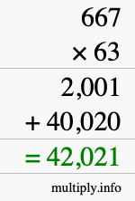 How to calculate 667 times 63 using long multiplication