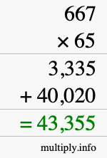 How to calculate 667 times 65 using long multiplication