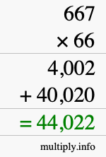 How to calculate 667 times 66 using long multiplication