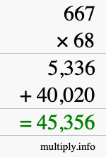 How to calculate 667 times 68 using long multiplication