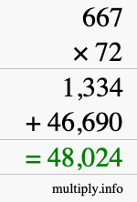 How to calculate 667 times 72 using long multiplication