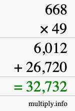 How to calculate 668 times 49 using long multiplication