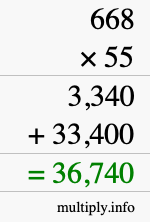 How to calculate 668 times 55 using long multiplication How to calculate 668 times 55 using long multiplication